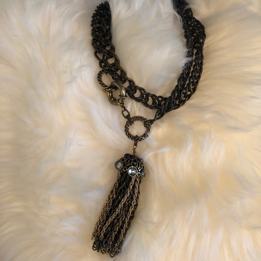 Mixed metal and stone tassel necklace